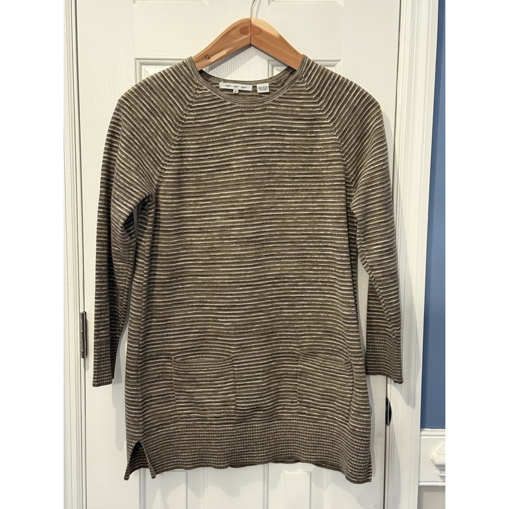 Eight Eight Eight Brown Beige Striped Knit  Sweater L  Classic Timeless